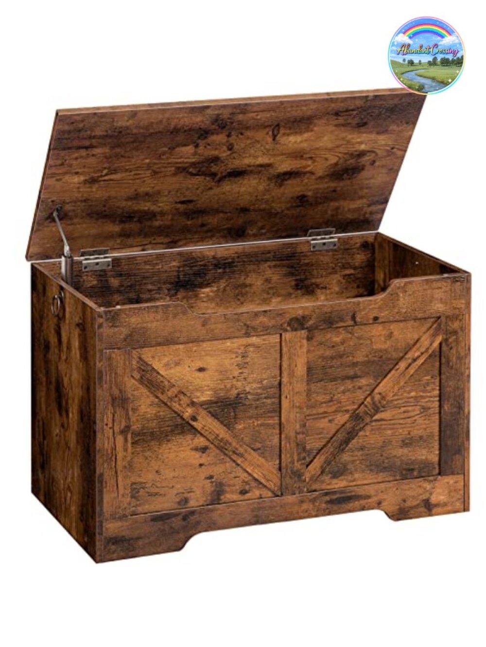 Retro Wooden Storage Bench with Safety Hinge, 220 lb Capacity, U-Shaped Pull,